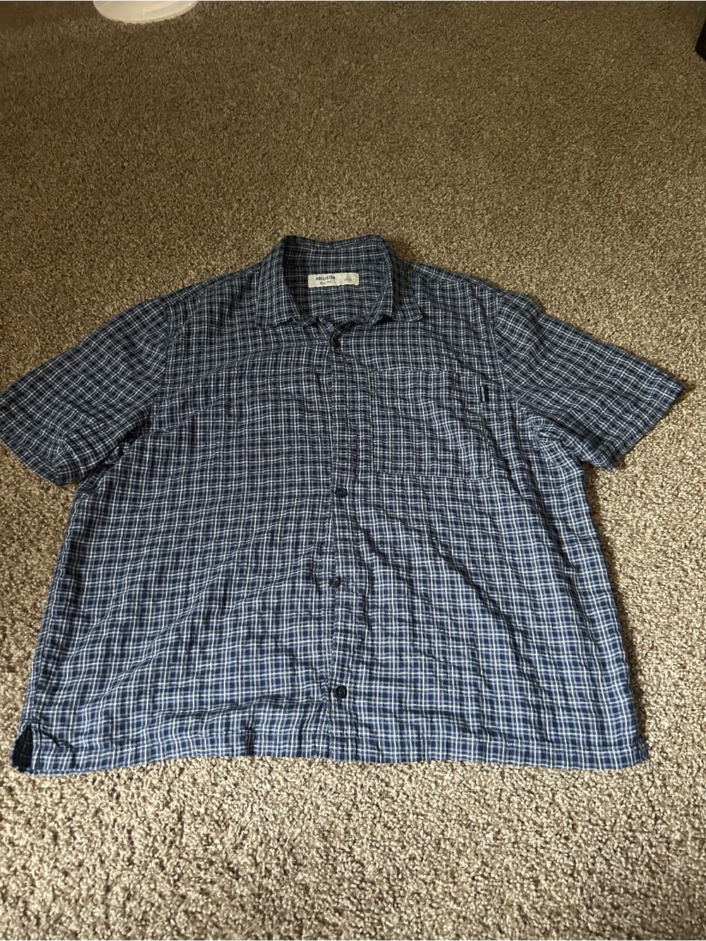 Hollister Men’s Navy and White Plaid Button-Down Shirt
